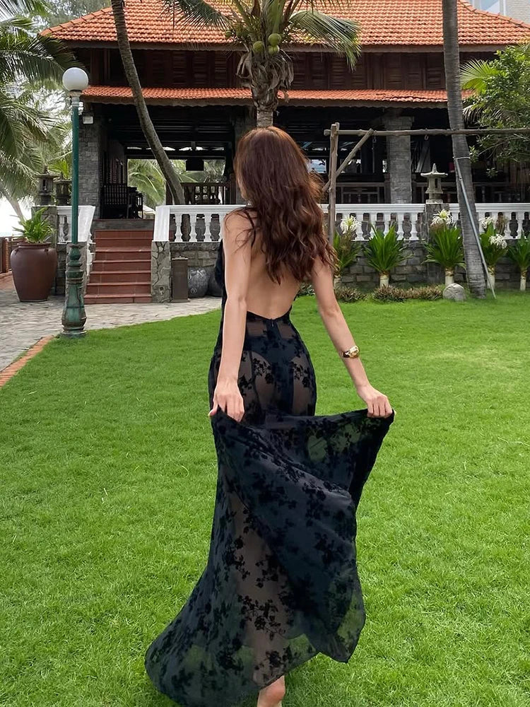 black mesh lace up statement dress layered for rooftop celebrations