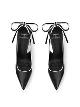 Black lace-up pointed heels with bow tie for parties and events