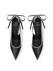Black lace-up pointed heels with bow tie for parties and events