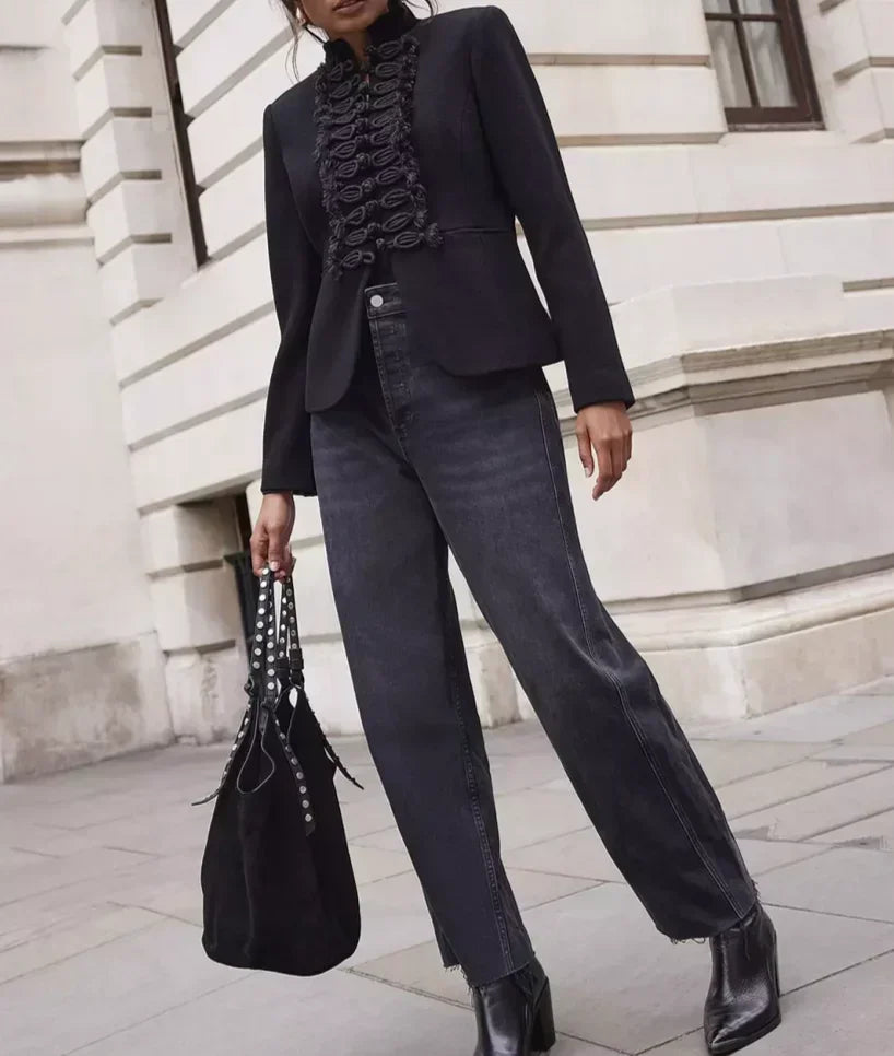 Military-inspired zip-front jacket with a clean structured silhouette