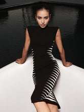 Black O neck patchwork bandage sleeveless dress for runway events