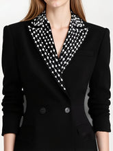 Black slim blazer with a patterned lapel