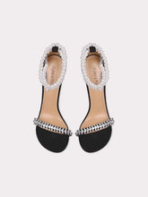 Black pearl crystal party sandals with ankle strap for event style