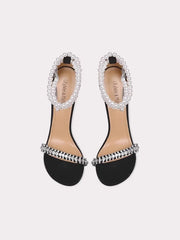 Black pearl crystal party sandals with ankle strap for event style