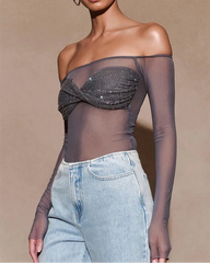 Black sparkle long sleeve top for women’s festival looks