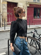 Cropped stand-collar jacket top with a smooth satin-feel finish