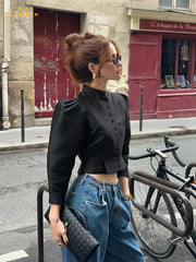 Cropped stand-collar jacket top with a smooth satin-feel finish