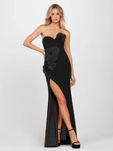Black strapless flower patchwork dress styled for evening parties