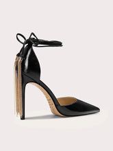 Black tassel lace-up block heels for modern party and event style