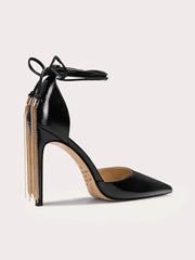 Black tassel lace-up block heels for modern party and event style