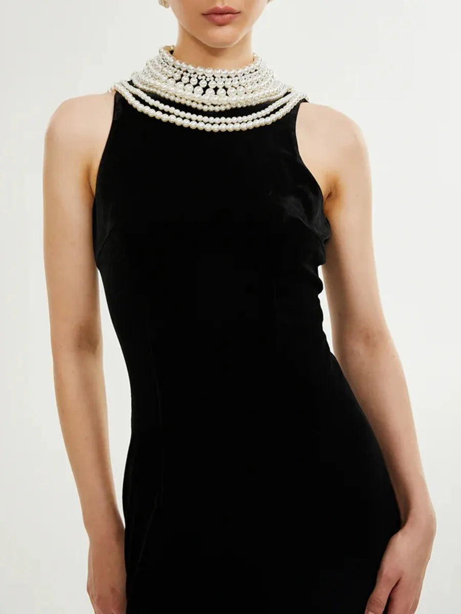 Structured velvet maxi dress designed for refined gala occasions