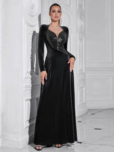 Black velvet sequin mesh dress styled for evening parties