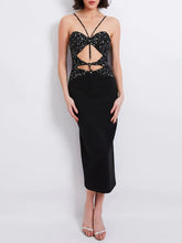 Black white crystal beaded dress styled for evening events