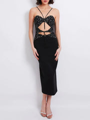 Black white crystal beaded dress styled for evening events