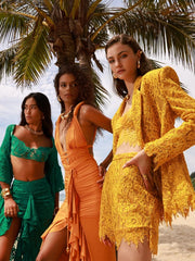 Blazer, top, and shorts floral lace cocktail outfit for women