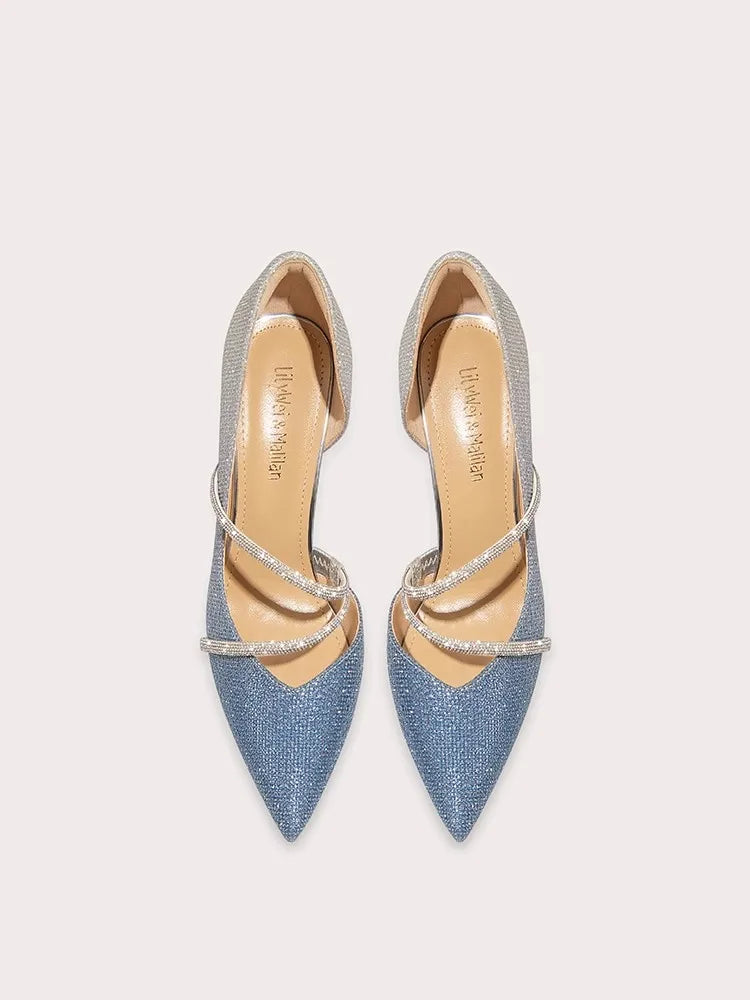 Blue sequin strappy stiletto heels for party and event looks