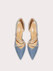 Blue sequin strappy stiletto heels for party and event looks