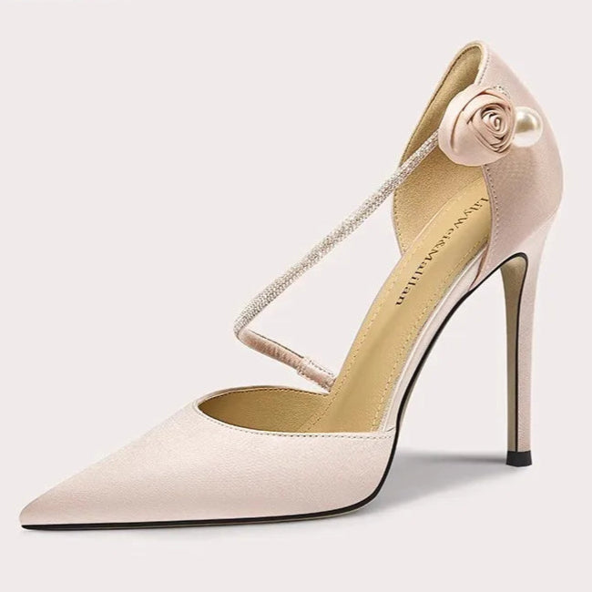 Blush bridal high heels with delicate crystal details