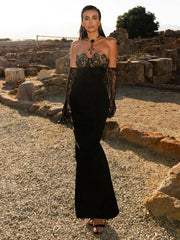 Bodycon evening gown with backless design and ankle length