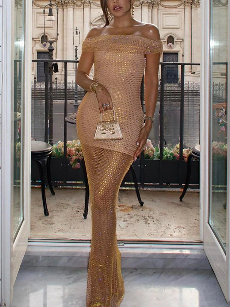 Gold bodycon party dress for club and birthday events