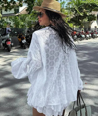 Boho eyelet mini short travel set featured for everyday and travel wear