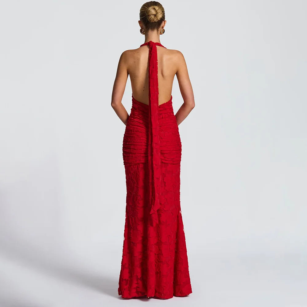Bold backless ankle-length red dress for women at parties