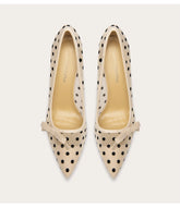 Bow mesh dot sandals with pointed toe and thin heel