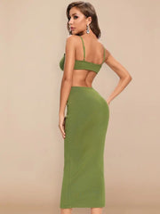 bralette style bodice green maxi dress with side cut-outs