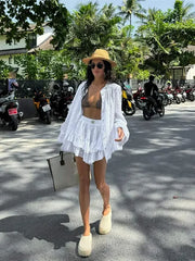 Breezy white embroidered two piece for women shown in resort fashion
