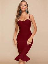 burgundy mermaid bandage midi dress with trumpet hem