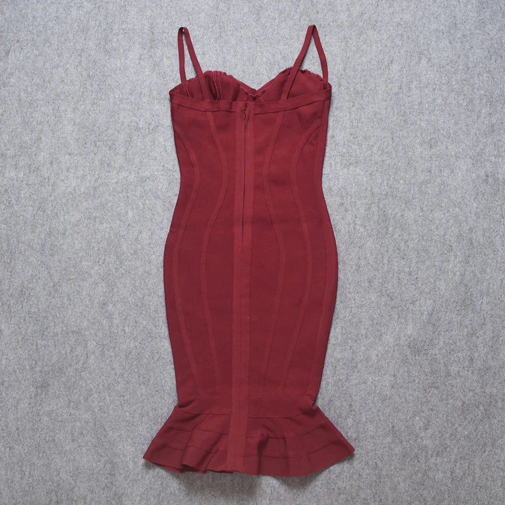 burgundy trumpet midi cocktail dress for weddings