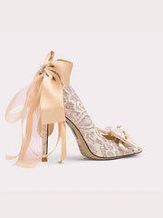 Butterfly-knot pointed heels in beige for romantic event looks