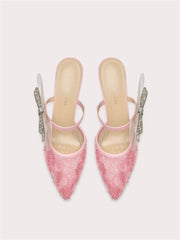 Butterfly-knot summer party slippers with gemstones