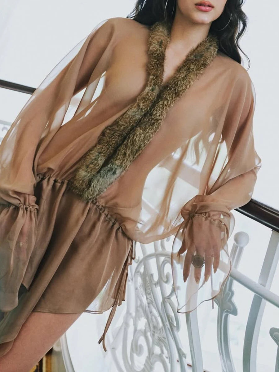 Butterfly sleeve cozy mini gown for festive occasions