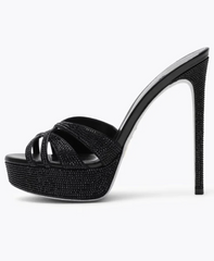 Crystal Embellished Platform High Heel Mules