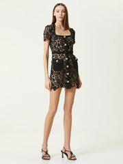 Casual patchwork sheath dress featured as chic women’s daywear