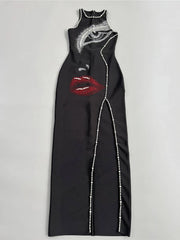 Elegant sleeveless bodycon maxi with pearl embellishments