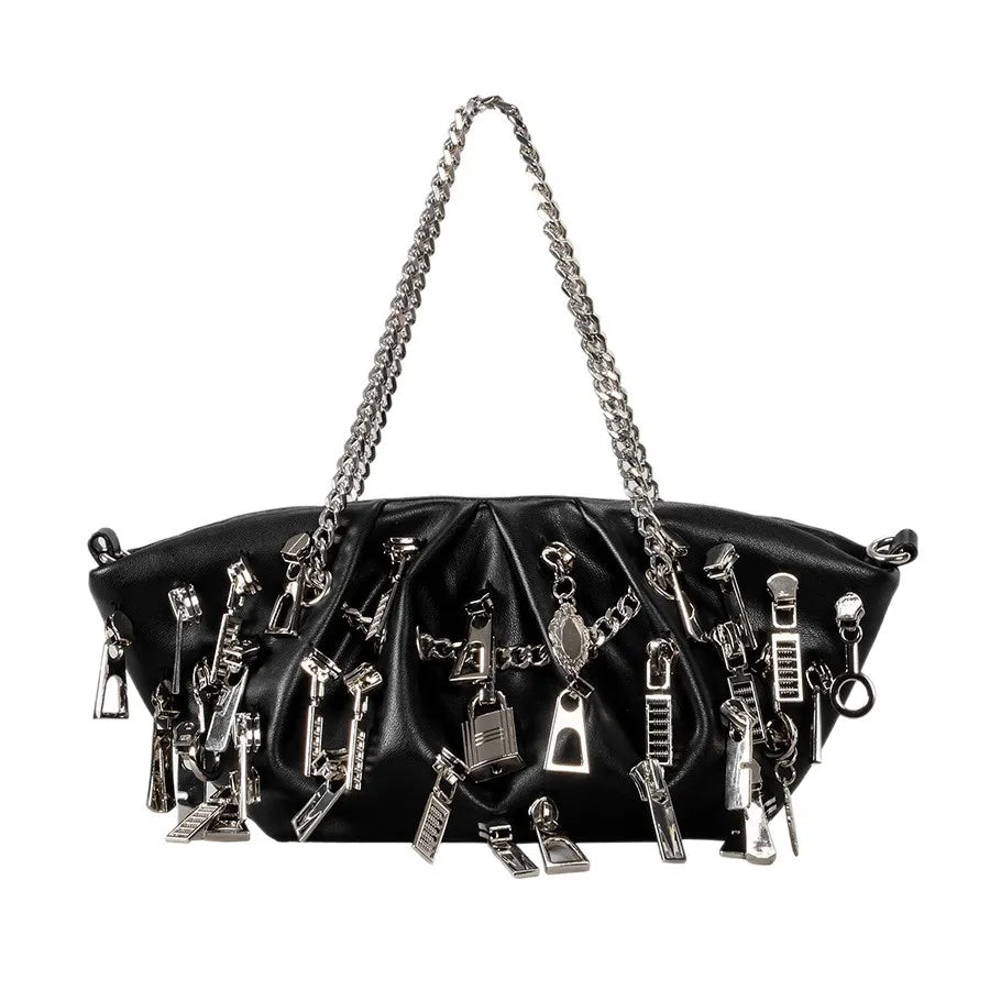 2025 trending punk chain purse with silver key lock charms