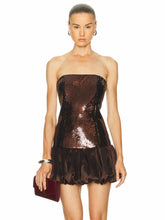 Chest wrap brown sequin mini partywear perfect for holiday and nightlife looks
