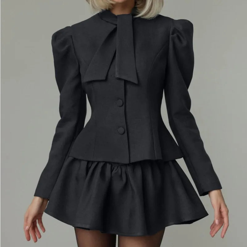 Chic black blazer and skirt co-ord for evening wear