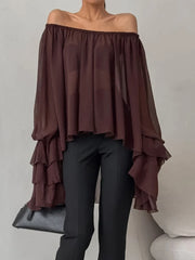 Chocolate brown flow sleeve blouse perfect for nights out and seasonal edits