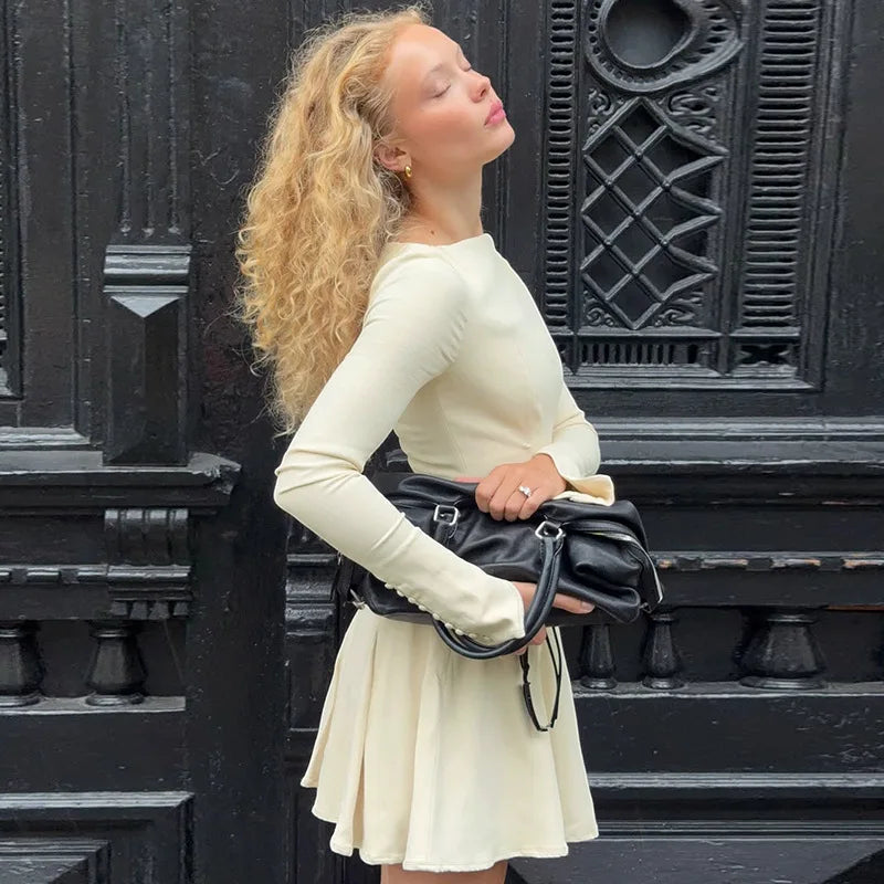 Clean girl aesthetic white mini dress inspired by Parisian style