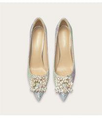 Color sequin rhinestone wedding pumps with pointed toe