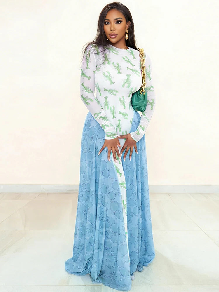 Ankle-length A-line dress with slim bodice and flowing skirt shape