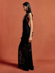 Core black lace sleeveless gown ideal for Pinterest gala inspiration