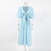 Cotton linen blue midi dress for easy breezy gatherings and soft Pinterest style