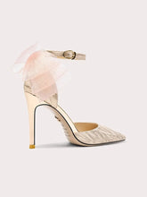 Cotton party stiletto sandals in blush pink with tulle bows
