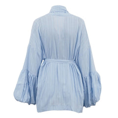 Puff sleeve summer co-ord in blue and white stripes