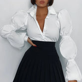 Cotton puff sleeve blouse for workwear and formal occasions