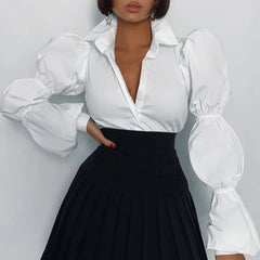 Cotton puff sleeve blouse for workwear and formal occasions